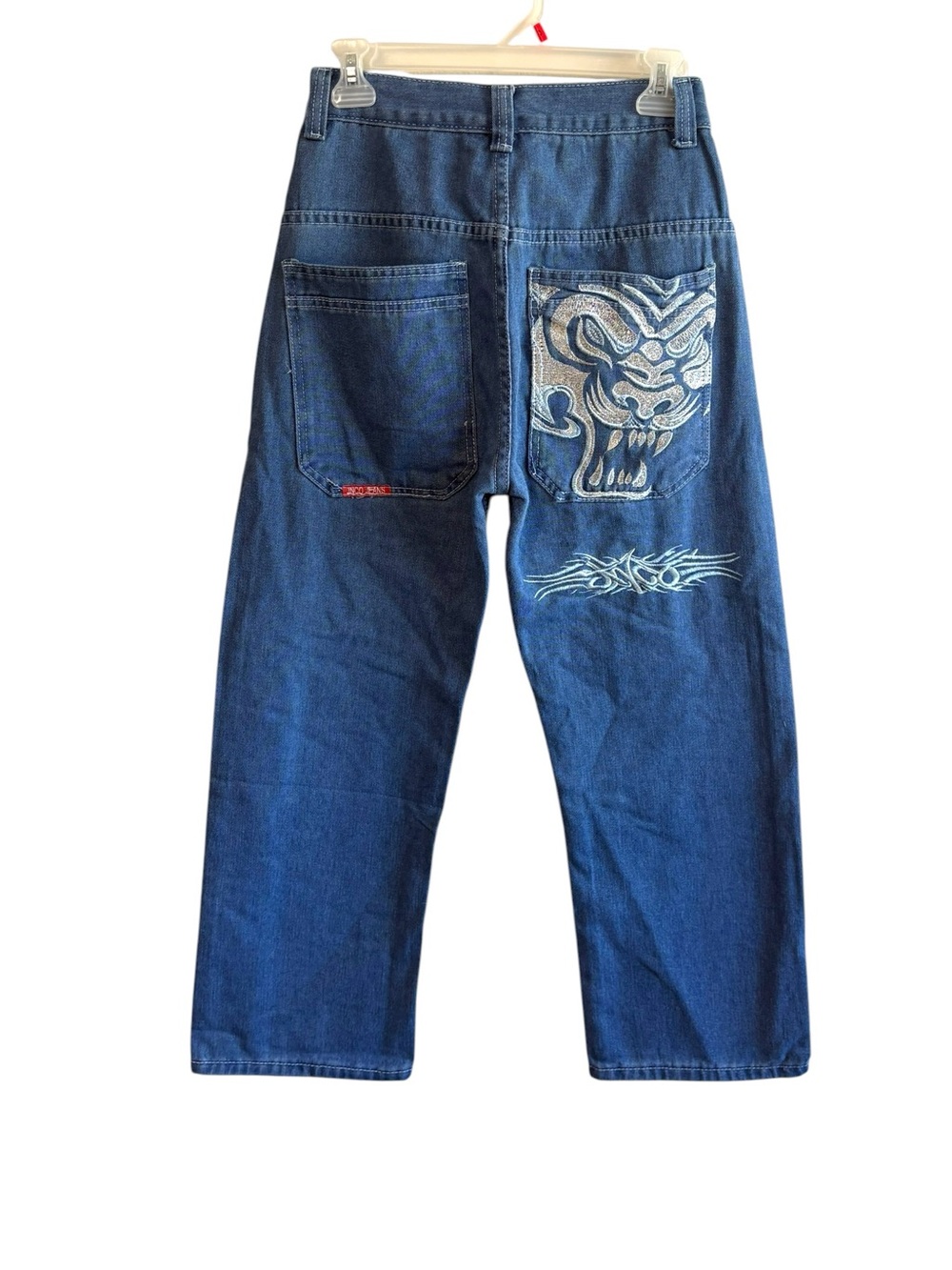 JNCO Style Jeans Size Small Panther Embroidered Baggy Y2K Retro Denim Relaxed